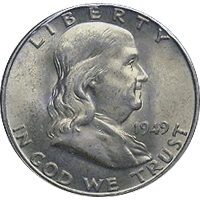 1949 D Ben Franklin Half Dollar