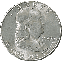 1949 S Ben Franklin Half Dollar
